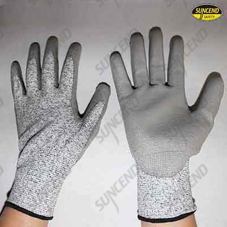 HPPE liner PU palm fit cut resistant work gloves 