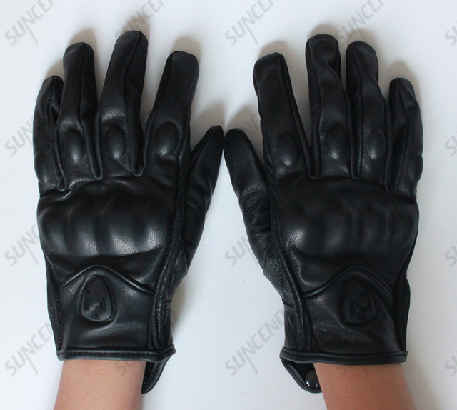 EVA Palm Pad Motorbike Gloves Genuine Leather Full Finger Black Large Gloves