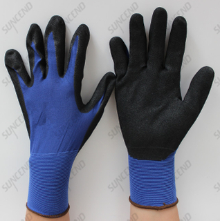 13/15/18 Gauge Blue Nylon Knit NBR Coating Work Glove with Sandy Finish