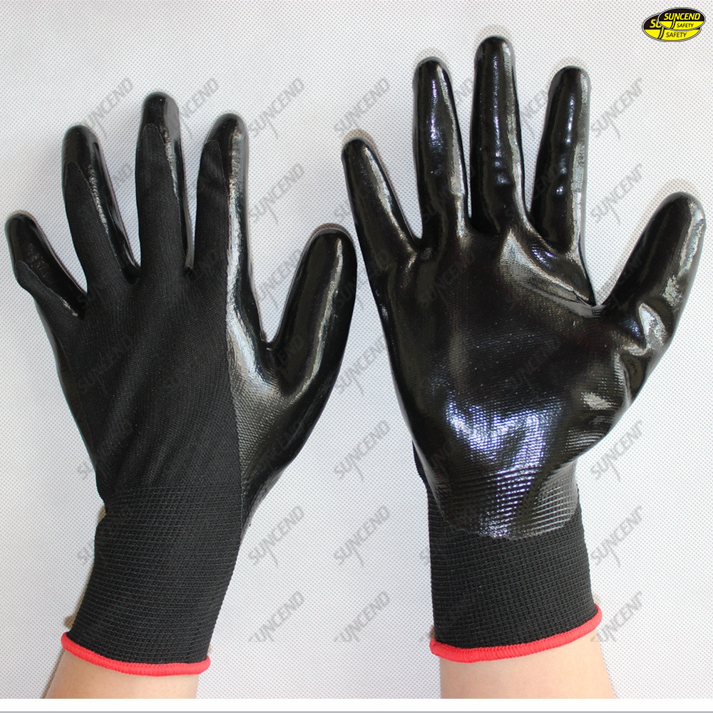 Mechanical working smooth nitrile coated hand gloves