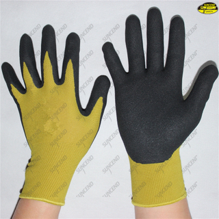 Ginger high visible liner sandy nitrile dipped gloves