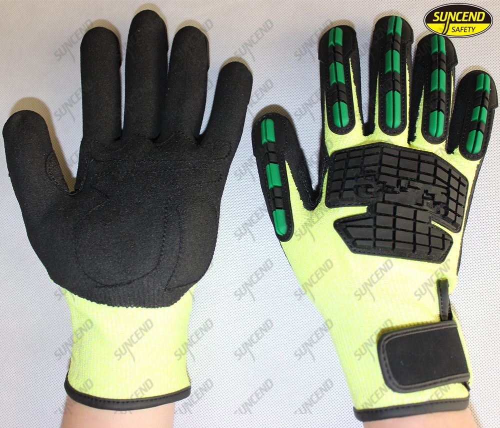 TPR coating shockproof anti impact heavy duty oilfield gloves