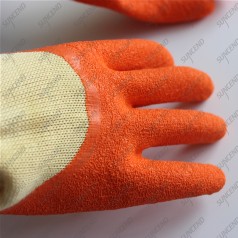 Open back 3/4 coating crinkle orange latex coated work gloves