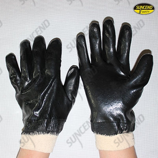 Jersey liner black latex coated work gloves with knit wrist