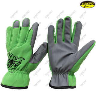 Oil resistant finger reinforced polyester synthetic leather palm safety hand wor