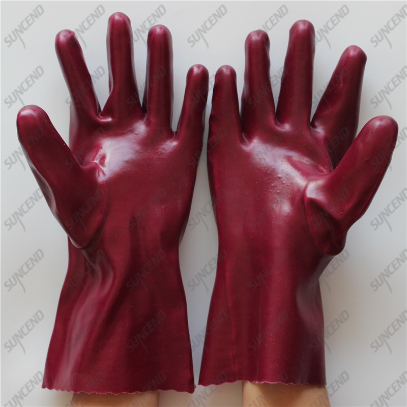 28cm interlock cotton open cuff smooth PVC full coated gloves