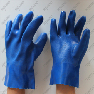 11 Inch Double Dip Insulated Blue PVC Sandy Chemical Gloves Gauntlet
