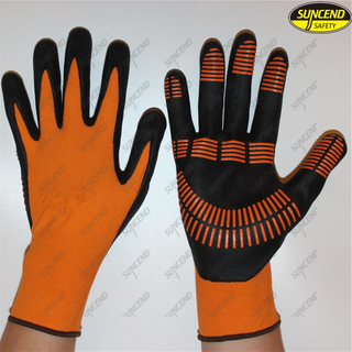 PVC dotted black nitrile coated spandex nylon industrial gloves