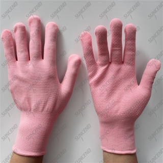 15 gauge pink nylon liner single palm PVC dotted women work gloves