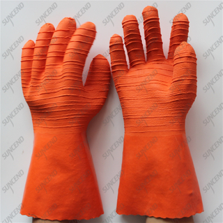 100% cotton liner corrugated gristle big crinkle latex long cuff gloves