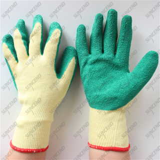 Winter construction work green crinkle custom latex gloves with terry