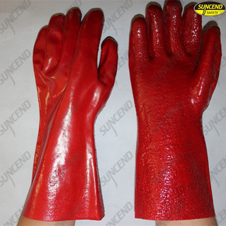 35cm Waterproof long cuff rough pvc coated hand work gloves