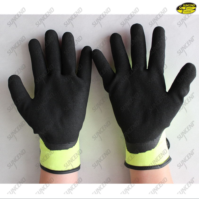 Black sandy nitrile acrylick terry liner winter gloves