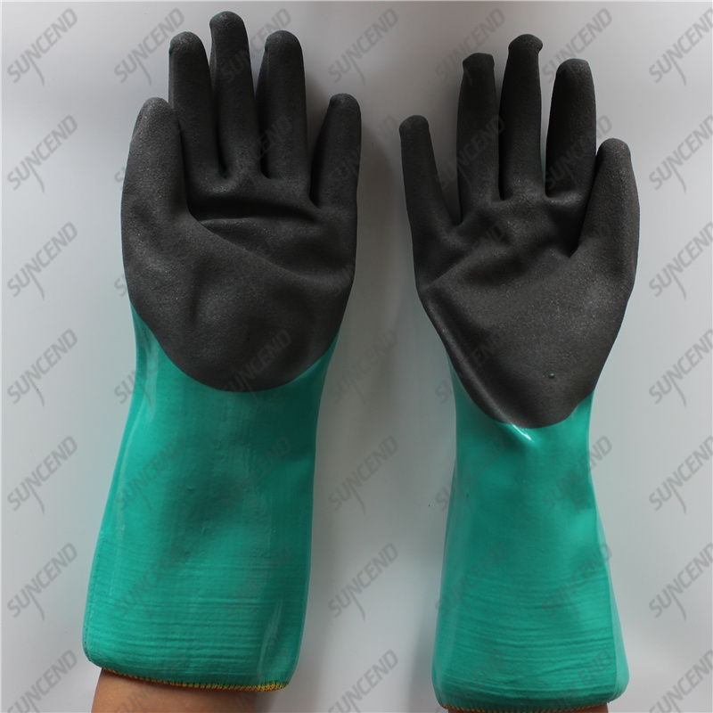 Fluorescent yellow HPPE cut resistant double dipped sandy nitrile gloves