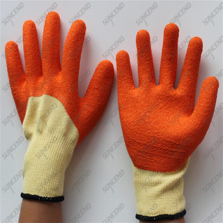 Open back 3/4 coating crinkle orange latex coated work gloves
