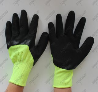High visible acrylic with terry winter liner 3/4 coated foam latex gloves