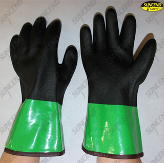 Long cuff warmly working sandy hands PVC coated gloves