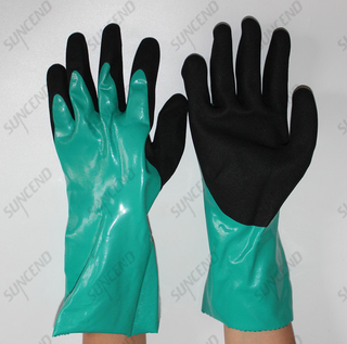 Blended Polymer Gloves with Gauntlet Cuff, Green/Black