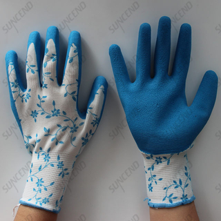 Seamless Polyester/nylon Liner Latex Coated Foam Finish Safety Gloves 