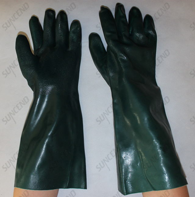 100% cotton lining long sleeve anti acid sandy PVC coated gloves