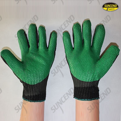 Green laminated rubber palm work gloves