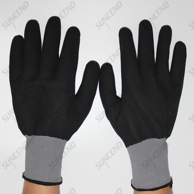 Multipurpose Seamless Knitting Nitrile Full Coated Sandy Finish Safety Gloves