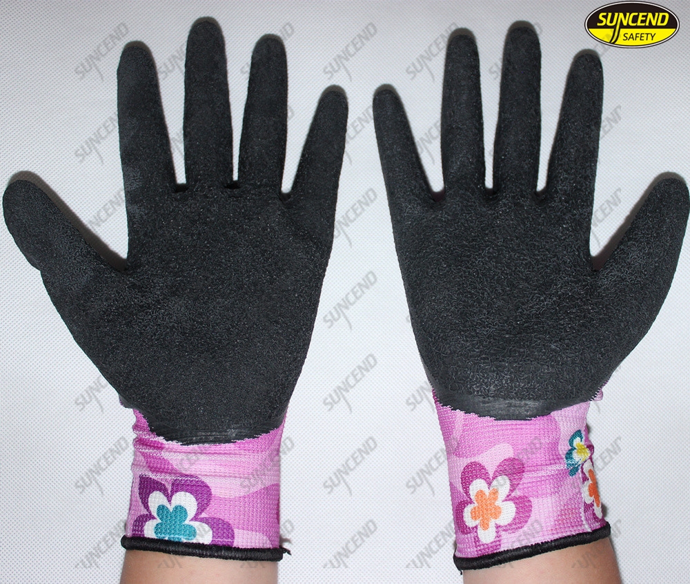 Micro crinkle latex coated fashionable liner safety hand gloves