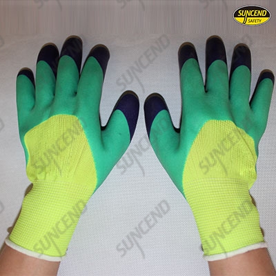 Nylon liner 3/4 latex rubber coated double dipped work gloves