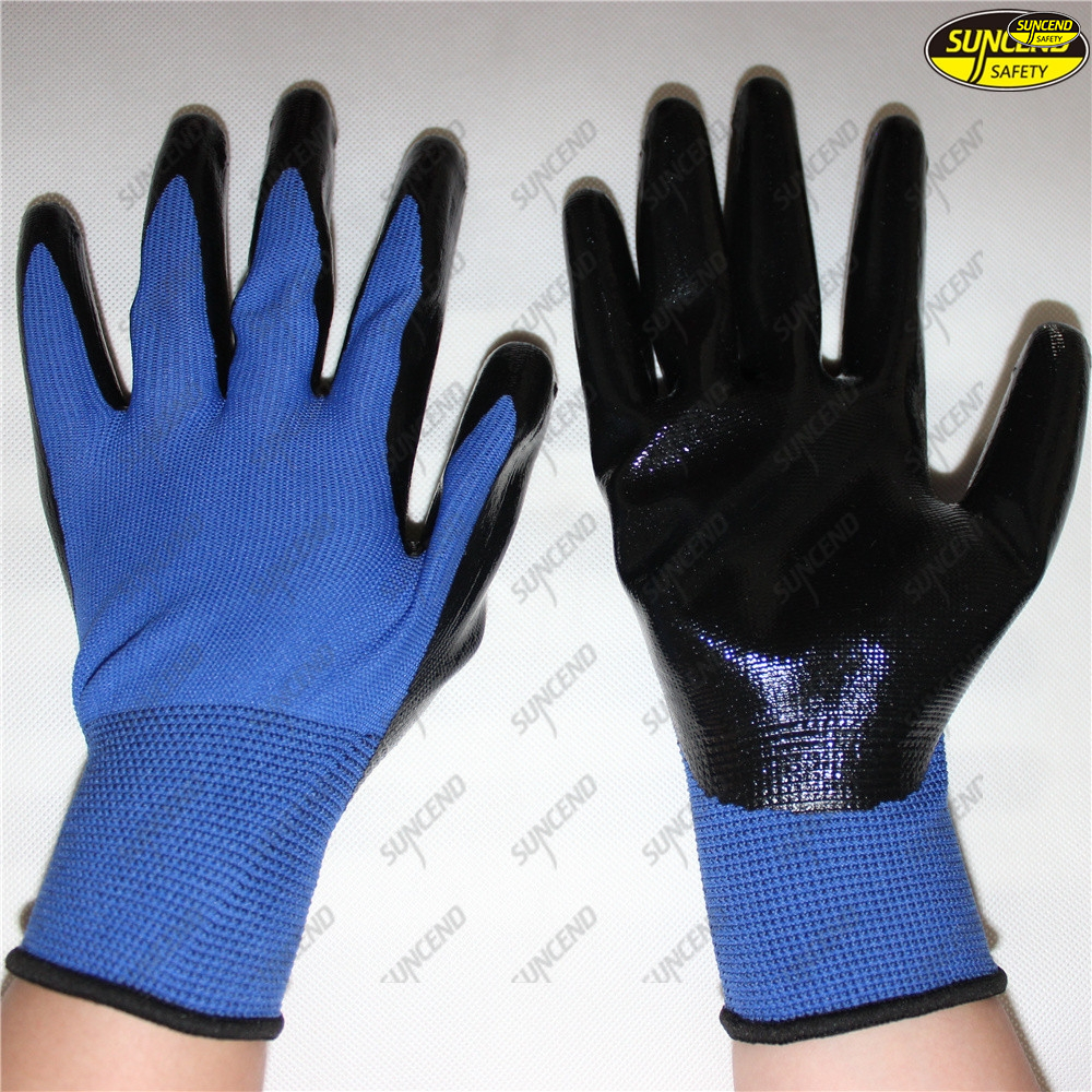 Industry safety work smooth nitrile palm coated gloves