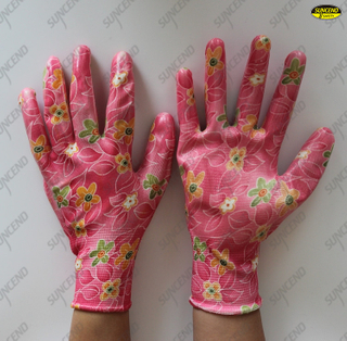 polyester liner nitrile coated women’s garden working gloves