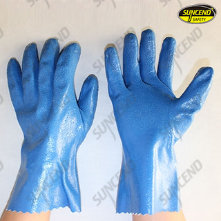Blue nitrile full dipped long cuff work gloves