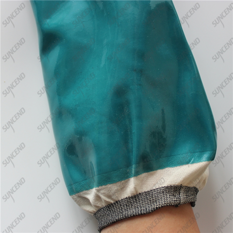 Nylon liner safety long cuff smooth sandy blue black nitrile coated gloves 