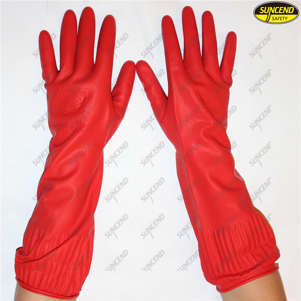 Cheap long waterproof rubber latex cleaning household gloves