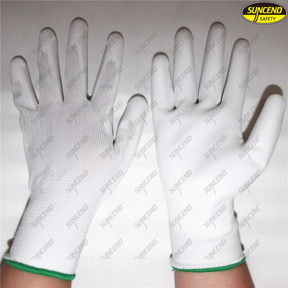 White PU coated hand protective safety work gloves