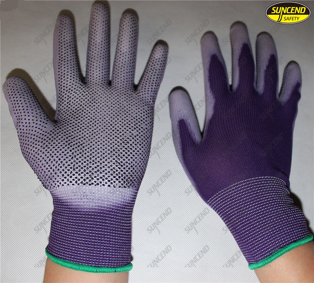PVC dotted PU palm coated safety cotton gloves