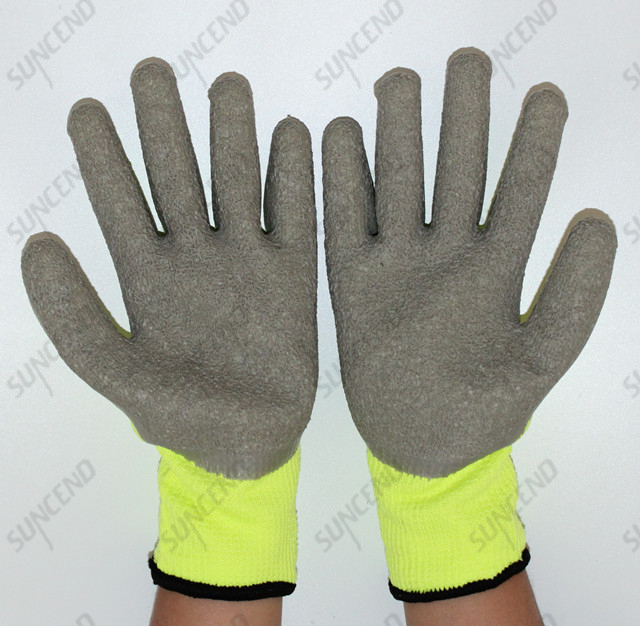 High Visible 10 Gauge Acrylic Terry Liner Gray Latex Palm Coated Work Glove for Winter Working