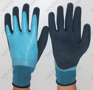 Blue Nitrile Fully Double Dipped Waterproof Safety Glove,Sandy Finish