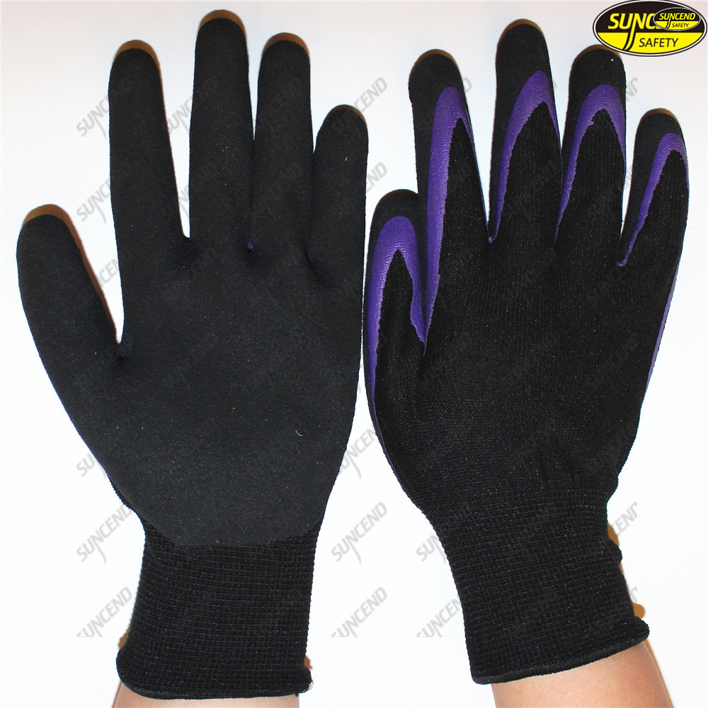 Black sandy nitrile coated polyester nylon liner gloves