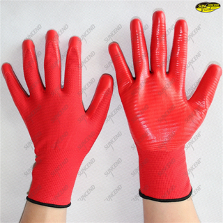 Flexible breathable polyester liner nitrile coated gloves