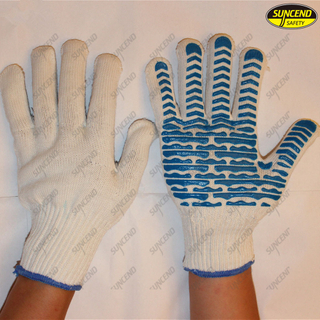 PVC dotted polycotton liner point plastic gloves