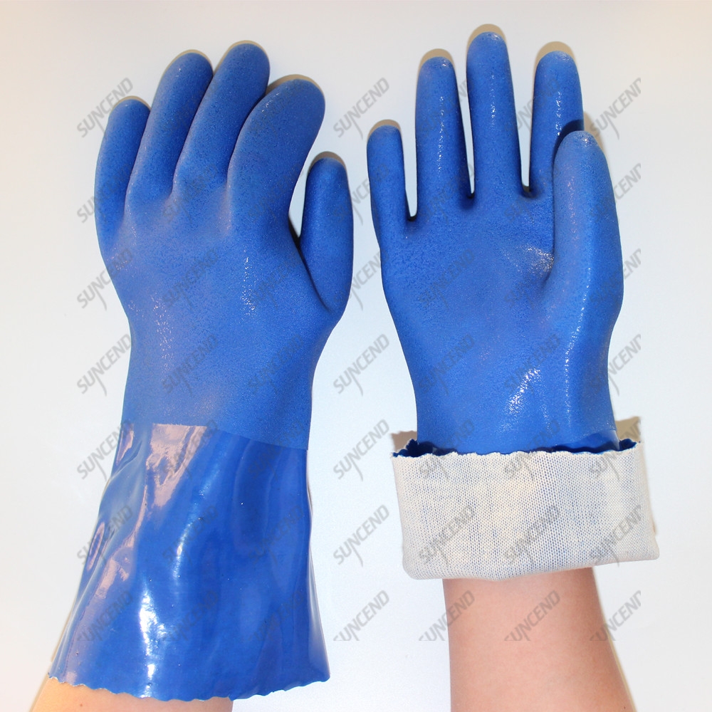 PVC double dipped men waterproof sandy finish aquaculture work gloves