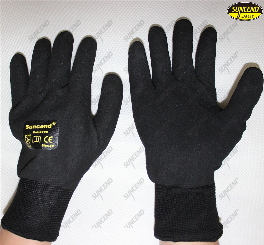 Seamless knitted nitrile sandy coated hand working gloves