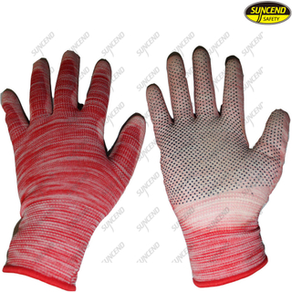 PVC dotted pu palm coated nylon liner protective gloves