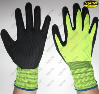 Polyester liner foam embossing latex diamond grain gloves