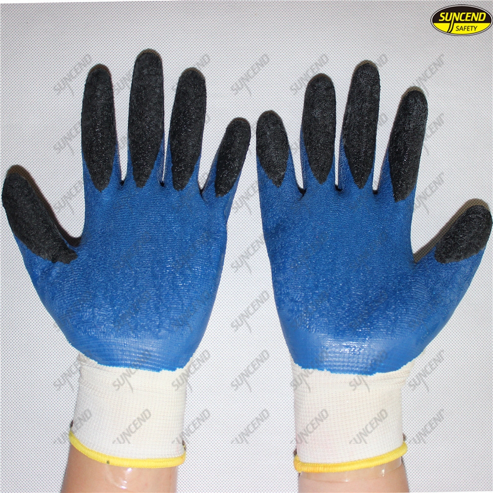 Good grip crinkle double latex dipped safety labor gloves
