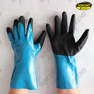 Blue nitrile fully dipped black sandy palm work gloves 