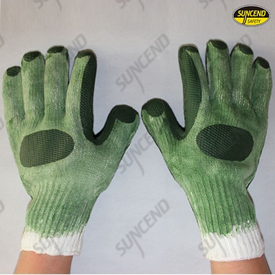 Green laminated rubber palm coated gloves