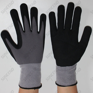 Nylon Liner Seamless Knitting Nitrile Coated Sandy Finish Safety Gloves 