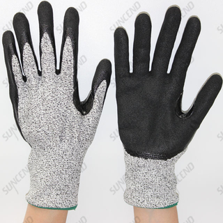 HPPE Liner Palm Coated Reinforced between Thumb And Index Finger Work Gloves