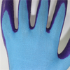 Seamless 13G blue nylon palm coated crinkle purple latex gloves